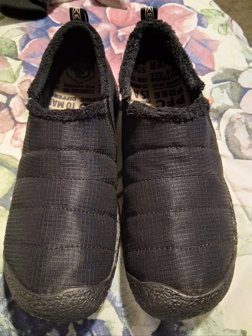 Keen Black Quilted Slip-On Loafers with Fleece Trim